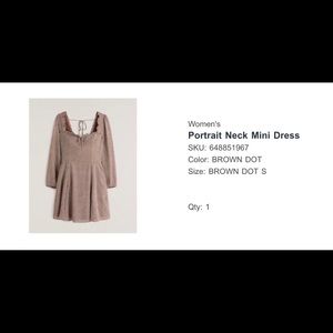 Abercrombie & Fitch Portrait Neck Mini Dress Long Sleeves Brown Dot Size Small